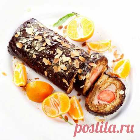 Рецепт и фото Рулет-полено с шоколадным маскарпоне — Сочетайзер