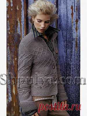 Жакет с комбинированным узором и застежкой на пуговицы — Шпуля - сайт о вязании