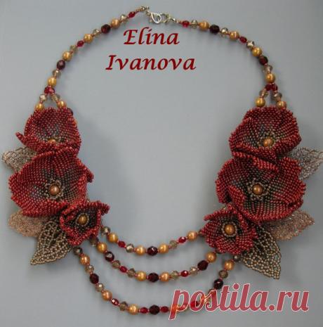 Beaded Flower necklace exclusive handmade bib от Elinawonderland
