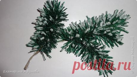 Видео,фото МК-Новогодняя ветка ели в снегу из джута. | Страна Мастеров