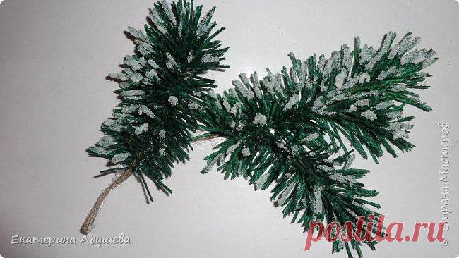 Видео,фото МК-Новогодняя ветка ели в снегу из джута. | Страна Мастеров
