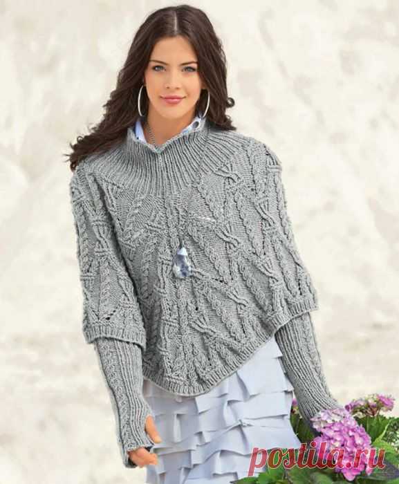 Вязаное пончо с рукавами спицами. Вязаные женские пончо | 3vision - Fashion blog