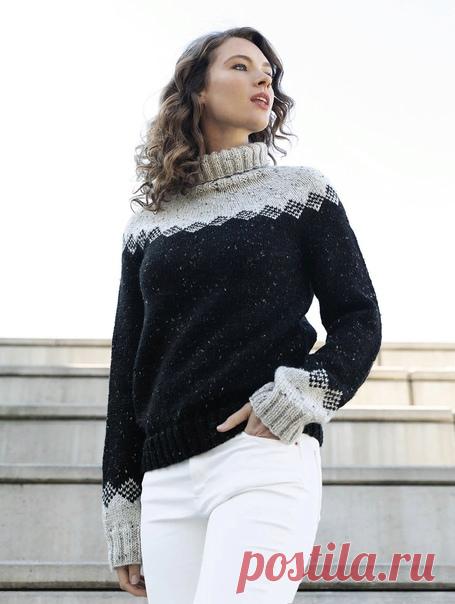 Свитер с жаккардовыми ромбами

Удобный свитер из приятной к телу пряжи пригодится в холодную погоду. В такой модели вам всегда будет комфортно и уютно!

Размеры
38/40 (42/44) 46/48 (50/52)

Вам потребуется
Пряжа Katia Merino Tweed (51% мериносовой шерсти, 43% акрила, 6% вискозы; 80 м/50 г) – 3 (4) 4 (4) мотка молочного цвета (№ 300) и 8 (9) 10 (11) мотков черной (№ 309); спицы № 4,5 и 5; круговые спицы № 5 длиной 80 см.

Узоры и схемы

Резинка
(ряды в прямом и обратном нап...