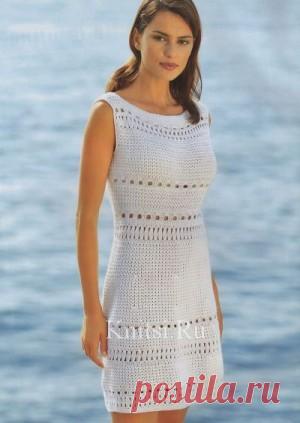 Платье с ажурными полосами. Вязание для женщин / Платья / Крючком