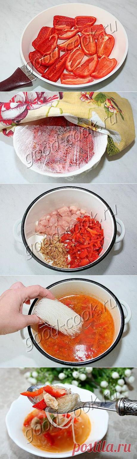 Суп с болгарским перцем и рисовой лапшой (фунчозой) | Четыре вкуса
