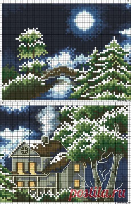ЗИМА - ЛЕС - ПЕЙЗАЖ - Каталог файлов - ВЫШИВКА КРЕСТОМ