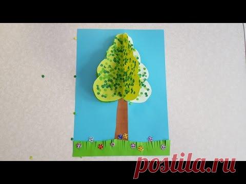 Дерево Летом Аппликация из цветной бумаги