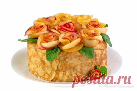 Блинный торт с яблоками, орехами и карамельным муссом - Любопытный повар