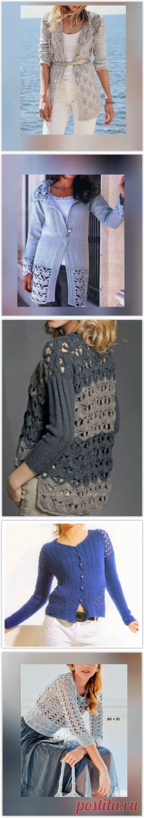 10 моделей красивых джемперов, кардиганов и жакетов комбинированной вязкой!
