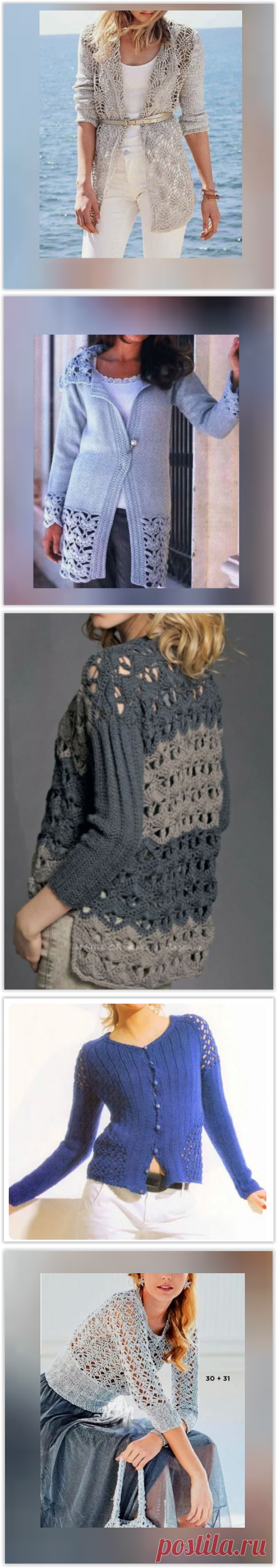 10 моделей красивых джемперов, кардиганов и жакетов комбинированной вязкой!