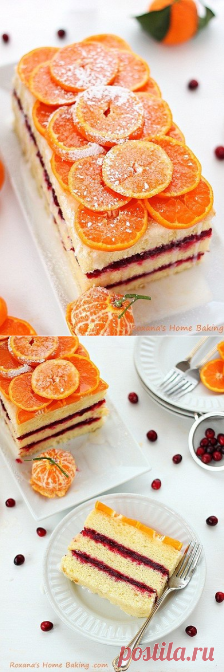 Цитрусовый пирог с клюквенной начинкой