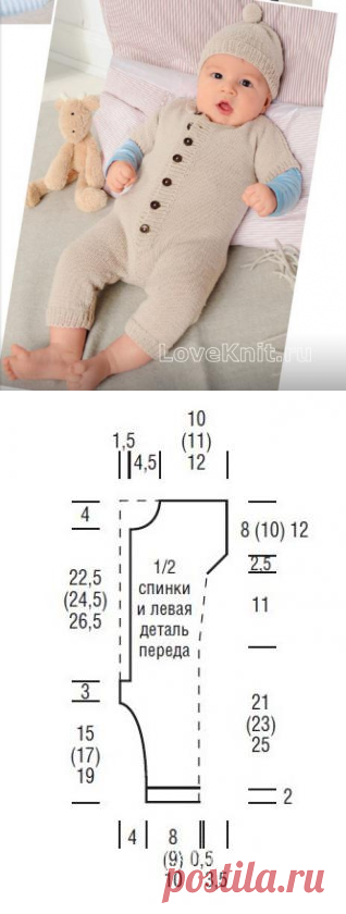 Комбинезон на пуговках и шапочка с помпоном схема » Люблю Вязать