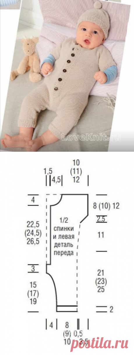 Комбинезон на пуговках и шапочка с помпоном схема » Люблю Вязать