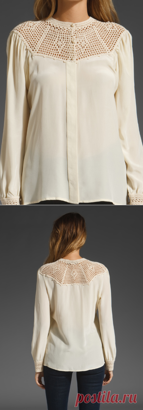 Beyond vintage Crochet Yoke Blouse in White | Lyst