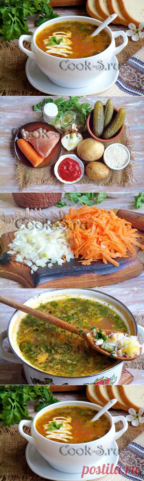Рассольник на курином бульоне с рисом