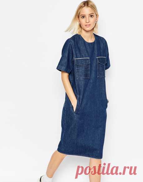 ASOS White | Джинсовое платье миди в стиле милитари ASOS WHITE на ASOS