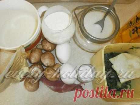 Блинный пирог с грибами и мясом