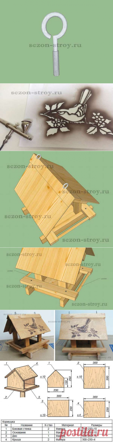 Схема кормушки для птиц из фанеры