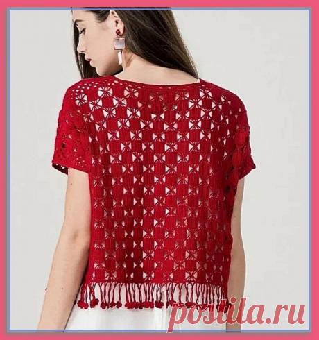 Джемпер с коротким цельновязанным рукавом из японского журнала