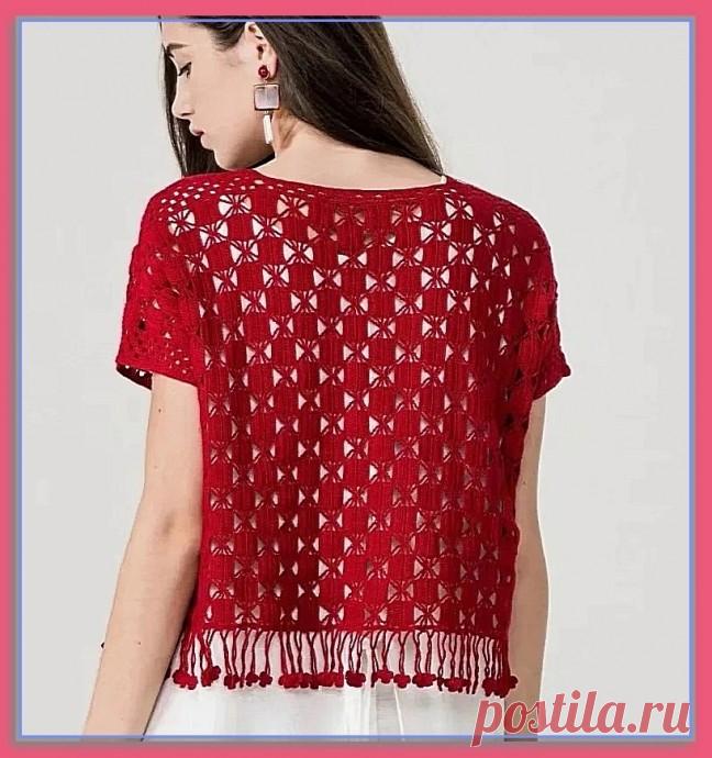 Джемпер с коротким цельновязанным рукавом из японского журнала