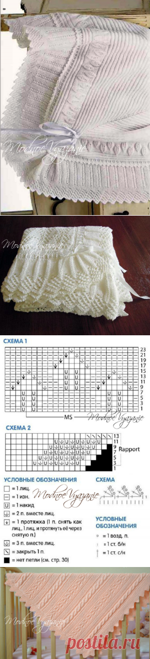 Красивый плед для новорожденного спицами -  Модное вязание