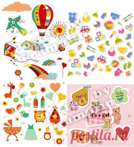 Детские элементы в векторе - Children elements in a vector - Векторный клипарт - Все для шоп - Рамки для фото бесплатно