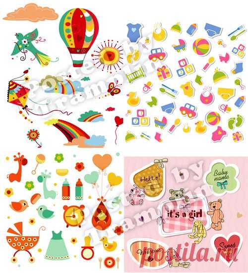 Детские элементы в векторе - Children elements in a vector - Векторный клипарт - Все для шоп - Рамки для фото бесплатно