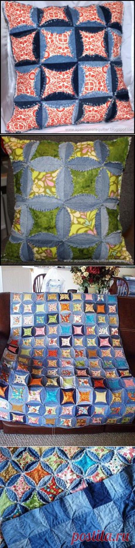 Подушки и покрывало из старых джинсов. | ШТОРЫ, ЛАМБРЕКЕНЫ, ДОМАШНИЙ ТЕКСТИЛЬ СВОИМИ РУКАМИ