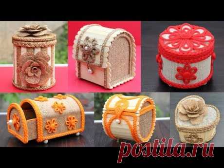 6 Beautiful jewelry box with Jute, Popsicle Sticks and Cardboard | DIY Jewelry Box Design Craft Idea