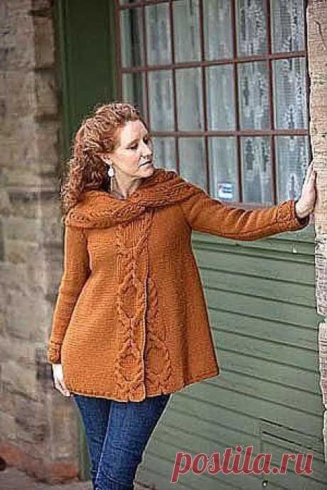 ОРИГИНАЛЬНОЕ ПАЛЬТО СПИЦАМИ С ВОРОТНИКОМ.