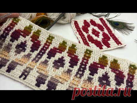 Как Сделать Цветочный Узор 🌸 С Помощью Мозаичного Крючка Без Обрезки Нити 🧶 #крючок #diy #мозаика