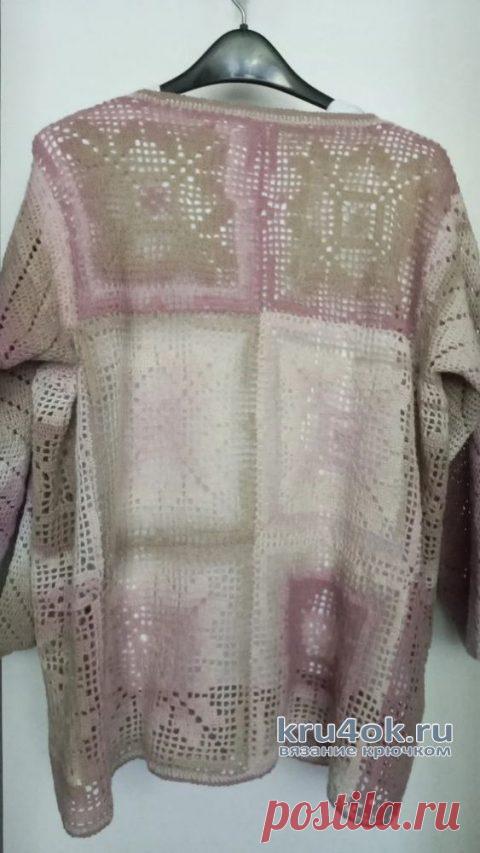 Кардиган из пряжи Кауни связанный крючком. Работа Аллы