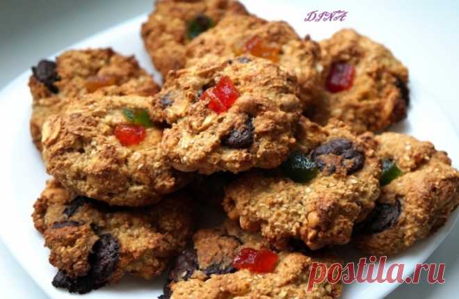 Овсяно-яблочное печенье с арахисом и шоколадом без яиц и масла - Простые рецепты Овкусе.ру