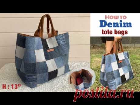 how to sew a denim tote bags tutorial. how to sew a denim tote bags with compartment tutorial.
