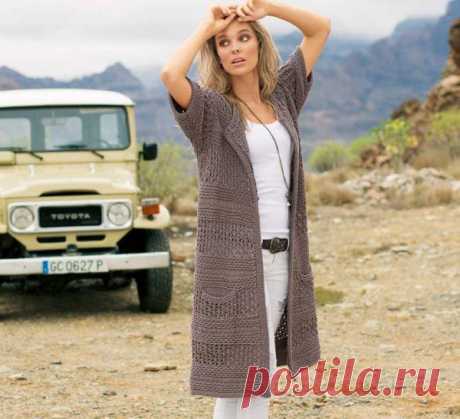 Летнее пальто-кардиган с ажурным орнаментом