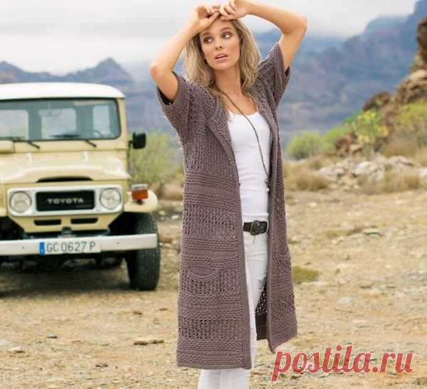 Летнее пальто-кардиган с ажурным орнаментом