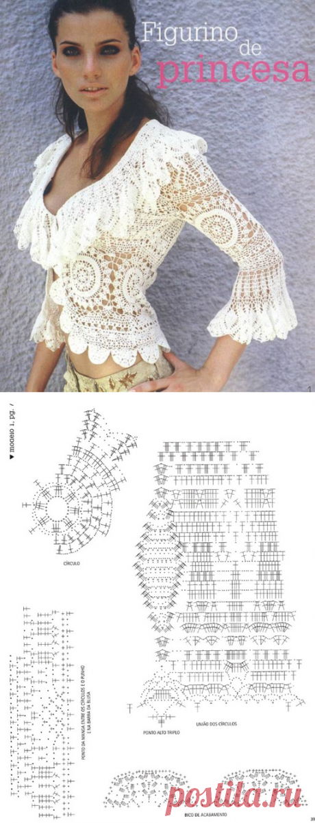 Ажурная кофточка с рюшами+СХЕМА. Женские модели крючком с описанием | Домоводство для всей семьи.