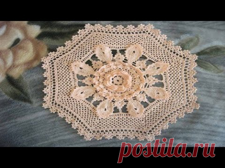 САЛФЕТКА С ОБЪЕМНЫМ ЦВЕТКОМ КРЮЧКОМ. ЧАСТЬ 1