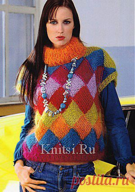 Безрукавка с воротником из плетеного узора. Вязание для женщин / Жилеты / Спицами