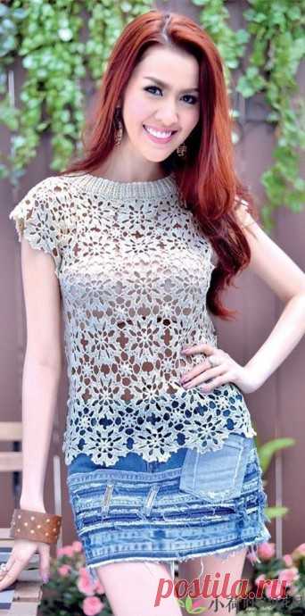 Нежный мотив для летней кофточки крючком