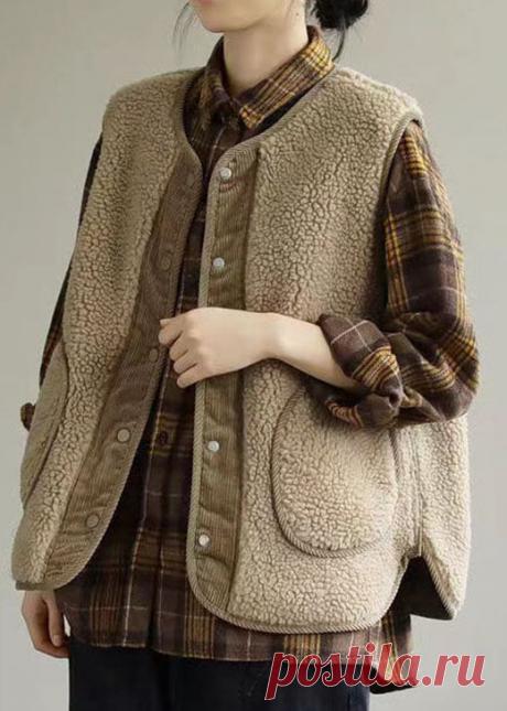 Casual Khaki Patchwork Faux Fur Tank Sleeveless – SooLinen