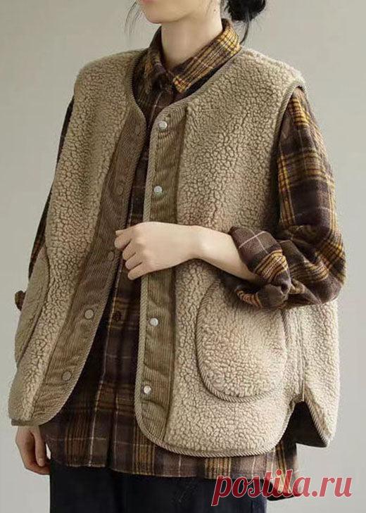 Casual Khaki Patchwork Faux Fur Tank Sleeveless – SooLinen