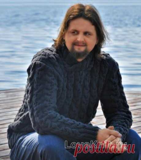 Рельефный мужской свитер с оригинальным воротником схема Для мужчин » Люблю Вязать