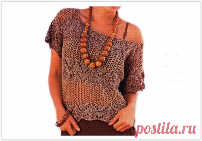 Эффектный двухцветный джемпер в шоколадных тонах, связанный спицами