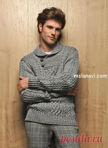 Мужской пуловер спицами.