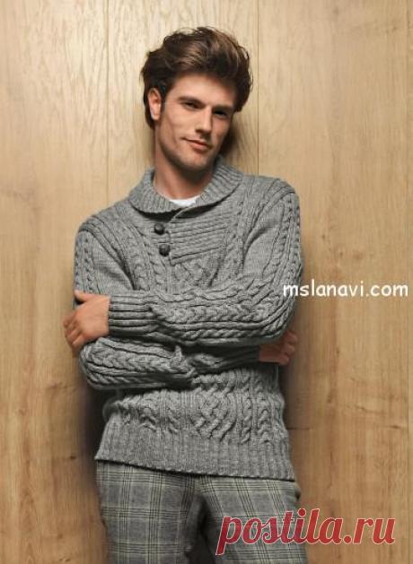 Мужской пуловер спицами.