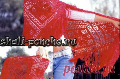 Ажурная красная шаль