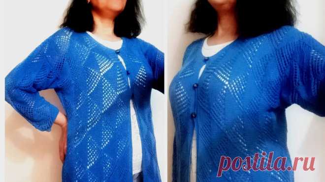 Ажурный кардиган спицами. Сшиваем две половинки кардигана.