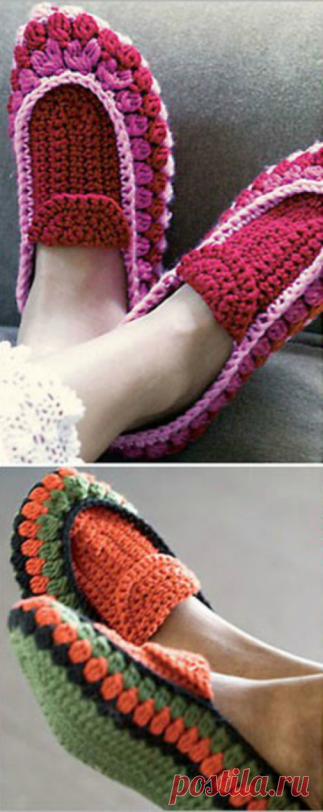 Вязаные домашние тапочки. Crochet Slippers by Doris Chan.
