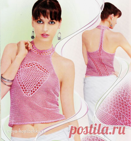 Открытый розовый топ в технике регулярной сетки - Вязание - Моя копилочка